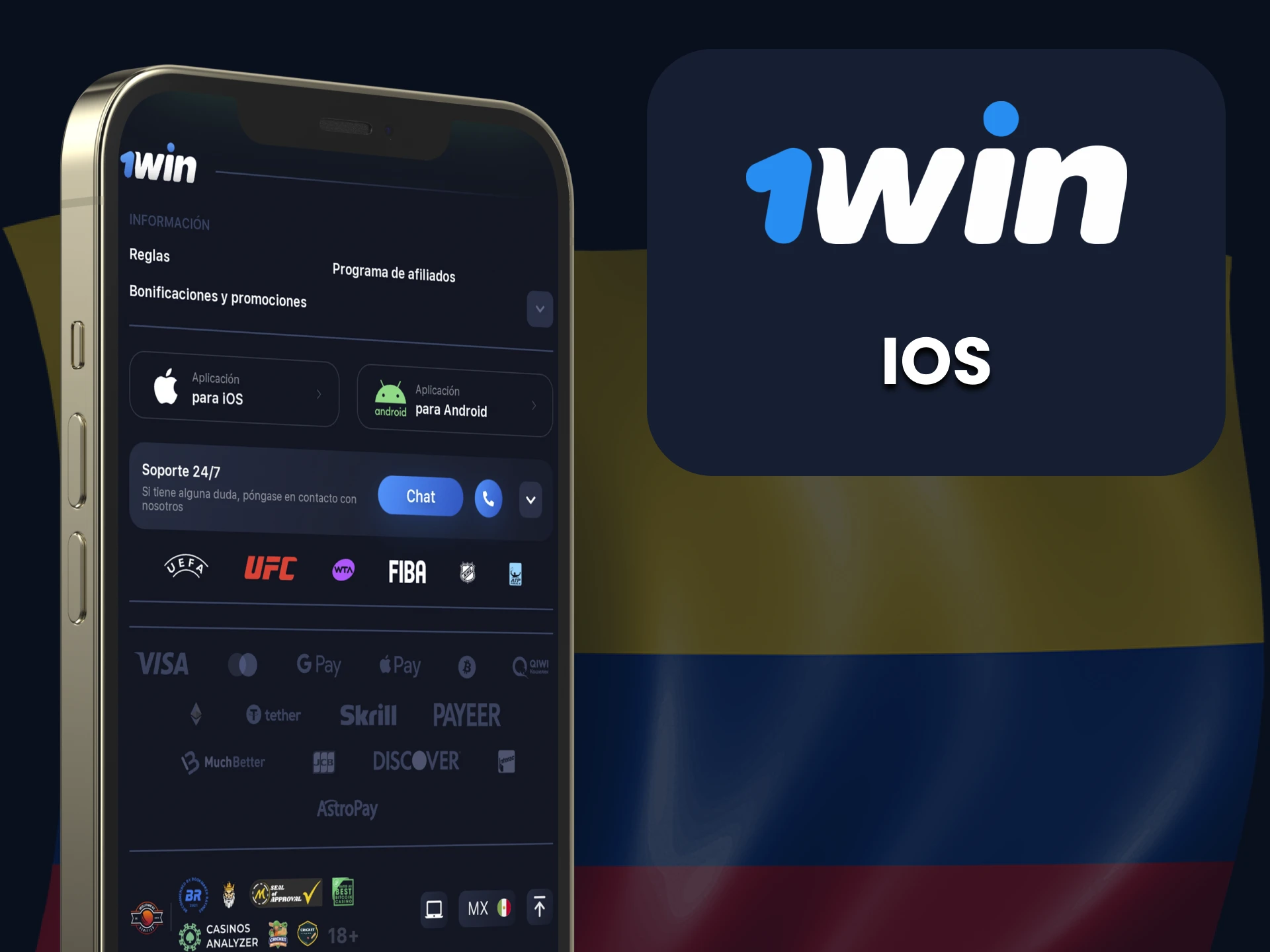 Descarga la aplicación 1win para iOS.