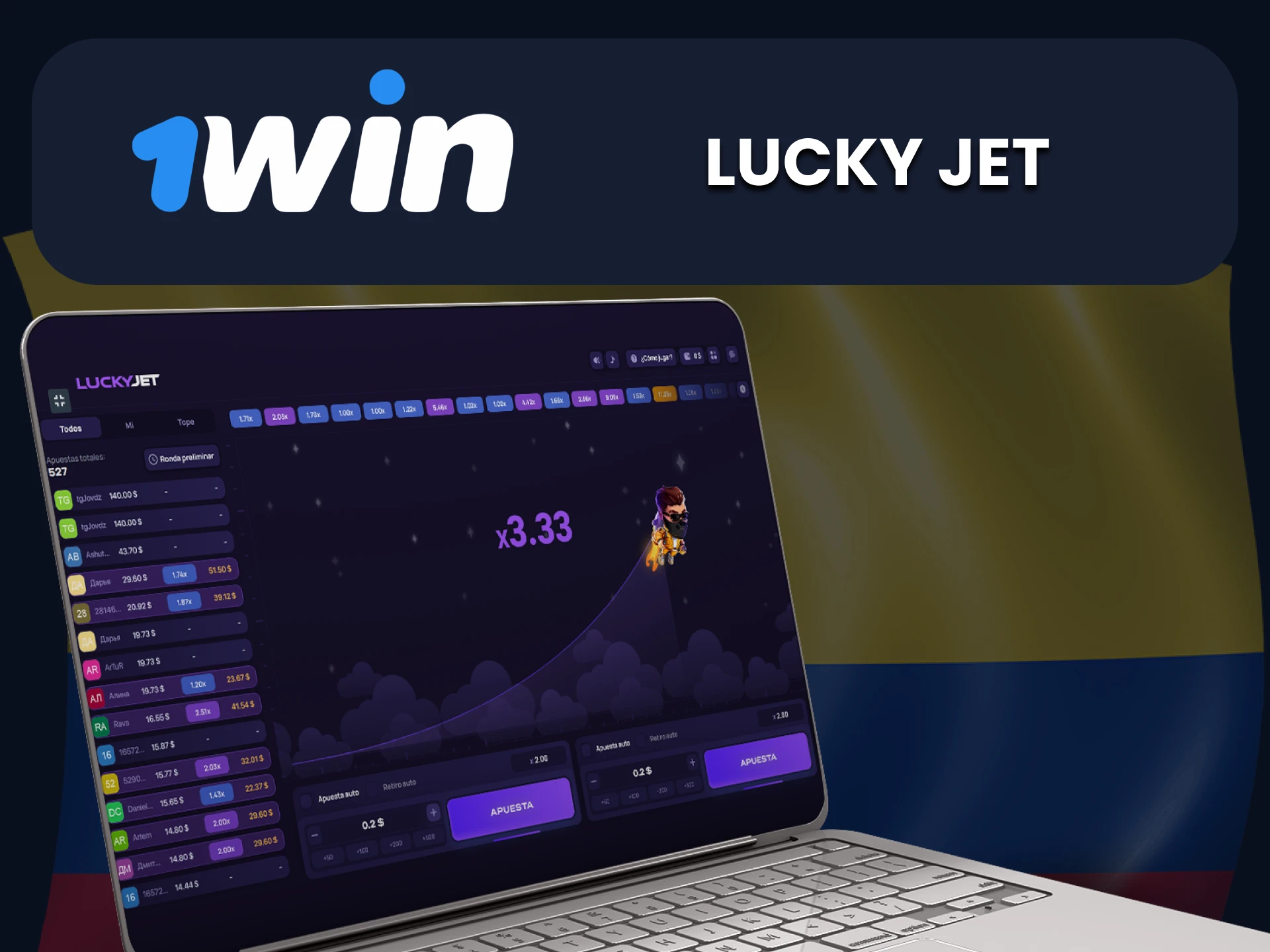 Juega Lucky Jet en la sección de casino con 1win.