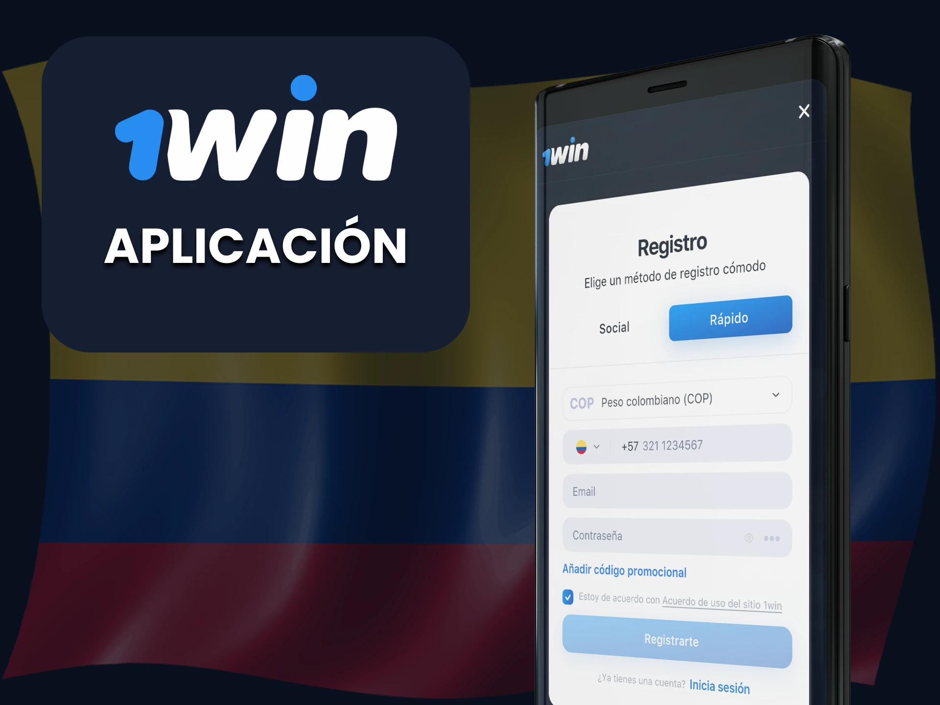 Puedes registrarte en la aplicación 1win.