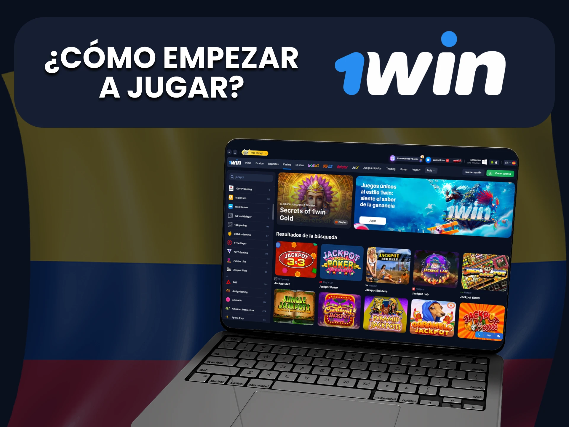 Crea una cuenta y encuentra los juegos de Jackpot en la sección de casino de 1Win.