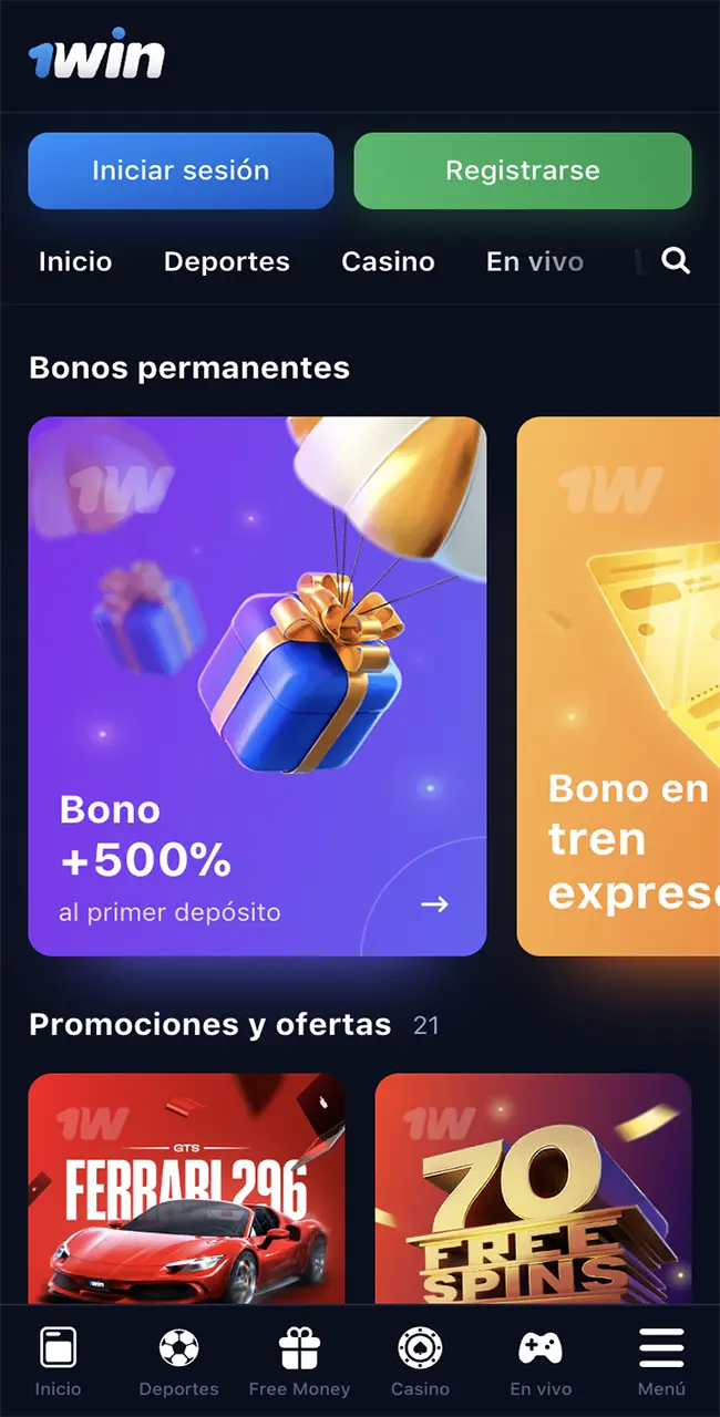 Bonos y promociones de 1Win Casino.