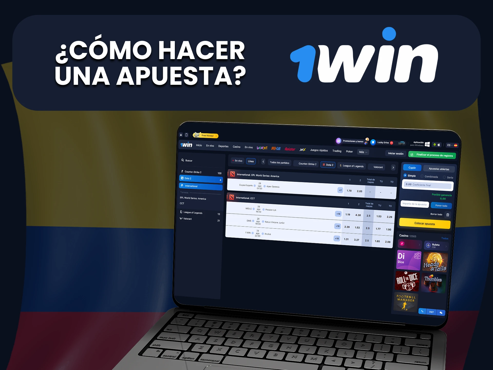 Encuentre Dota 2 en la sección de deportes electrónicos del sitio web de 1win.