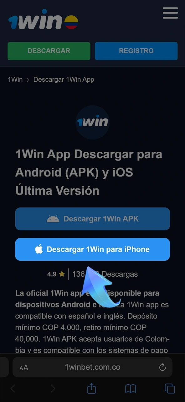 Utilice nuestro enlace para empezar a descargar la aplicación 1Win.