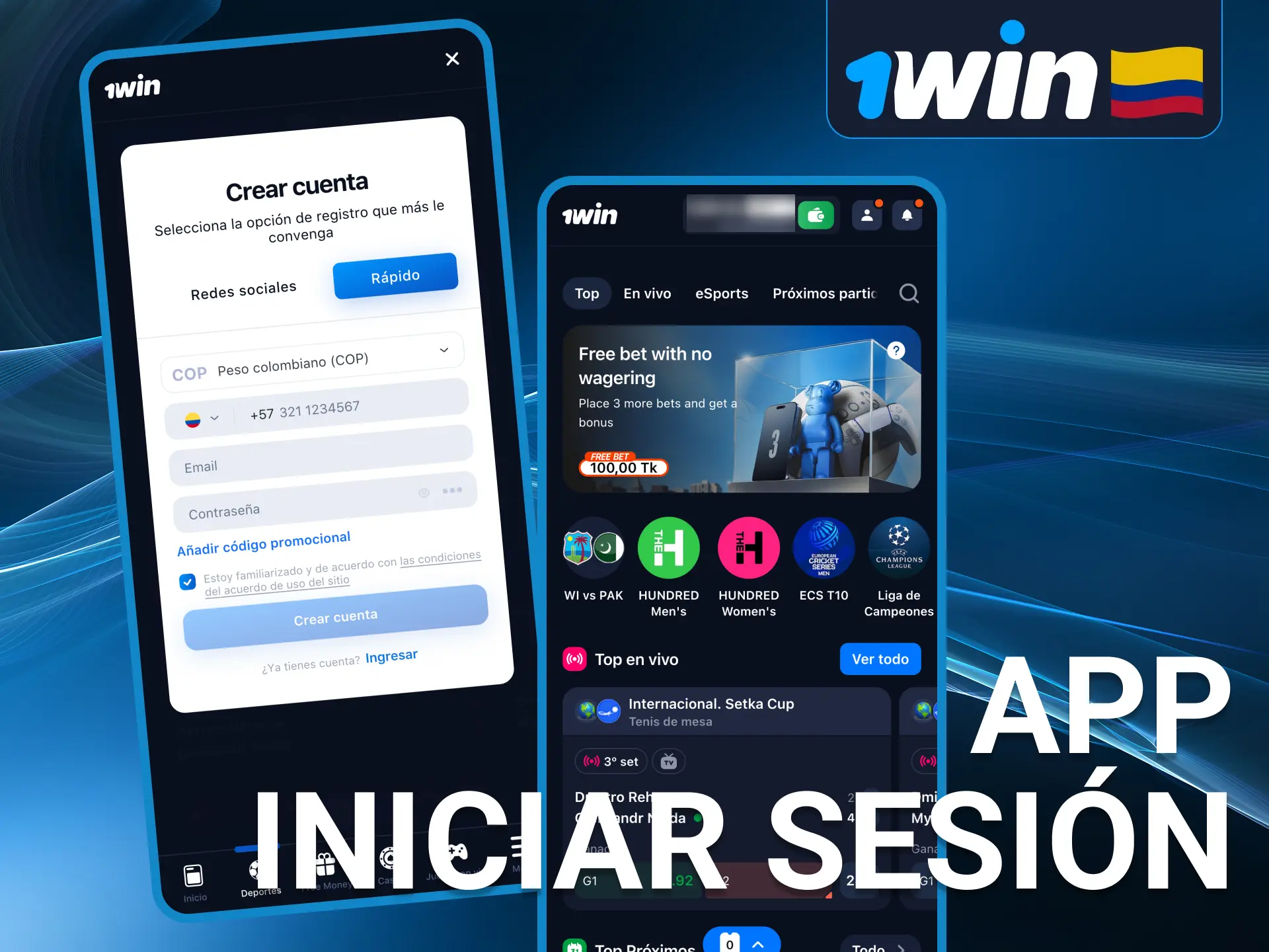 Accede a tu cuenta en la app de 1Win ingresando tu correo o número de teléfono.