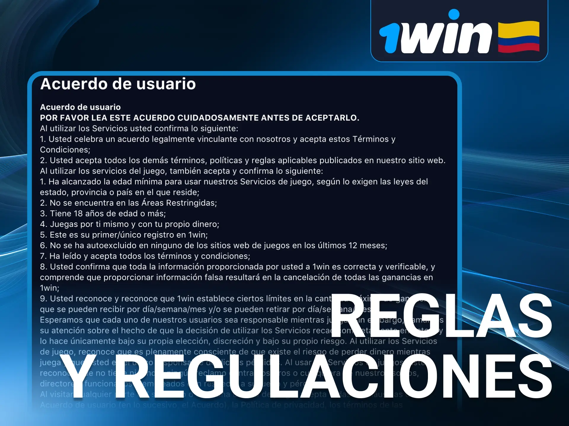 Conoce las reglas de 1Win y apuesta de forma responsable, segura y transparente.