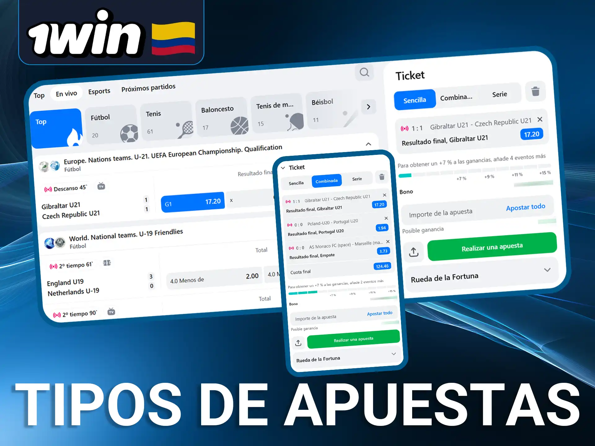En el sitio web oficial de 1Win puedes elegir los tipos de apuestas.