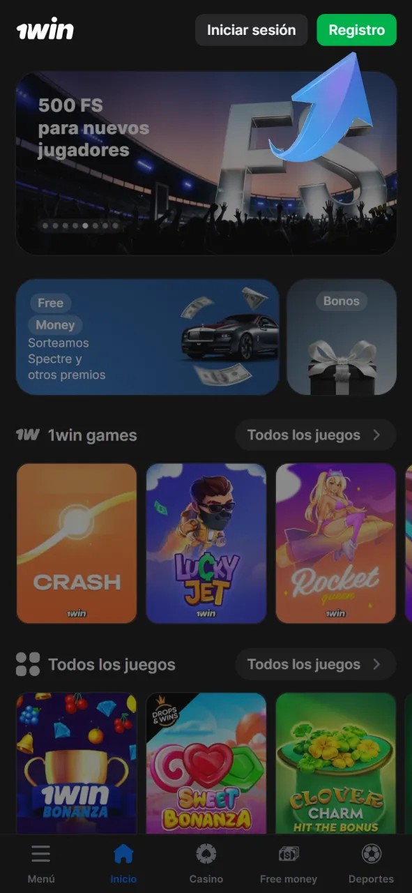 Regístrate o inicia sesión en 1Win desde la web o la aplicación oficial.