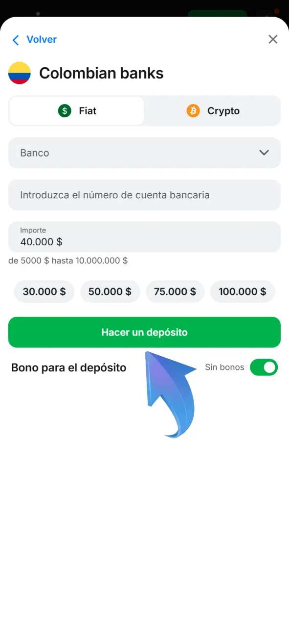 Haz un depósito en 1Win Casino para activar tu bono.